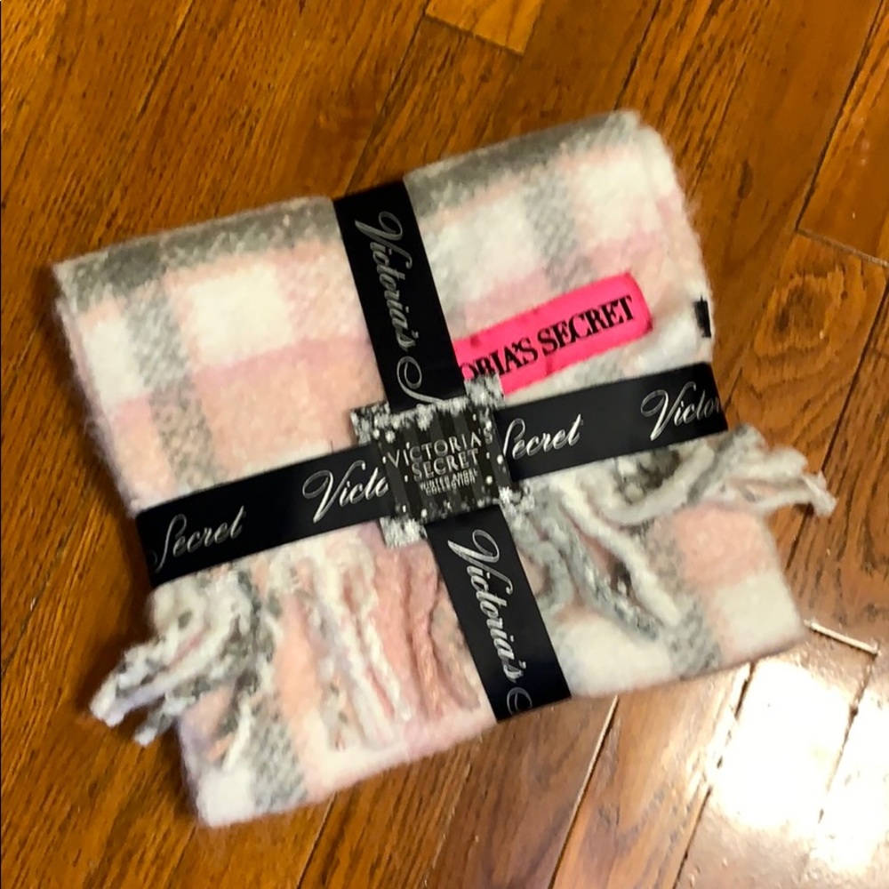 Victoria’s Secret Blush and Grey Plaid Blanket